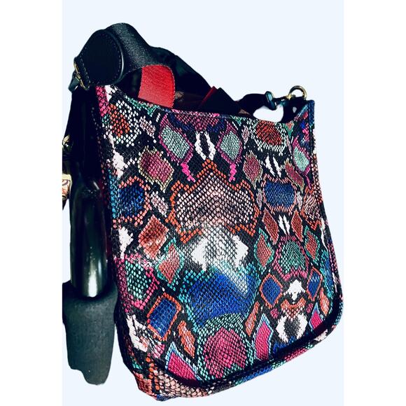 Snakeskin Shoulder Bag Bright Multi Colors 11” x 11” x 3” Adjust Shoulder Strap - Picture 4 of 5